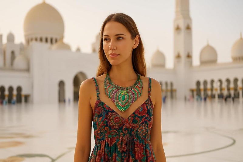 YAZILIND Ethnic Style Chunky Colorful Collar Festival Tribal Beaded Bib Choker Costume Necklace - Image 4